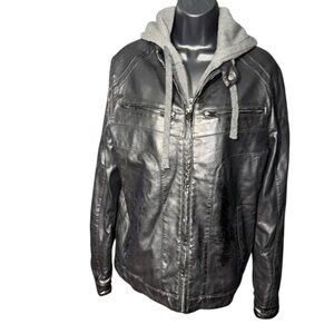 Apt. 9 Faux Leather Jacket with Removable Hoodie Women’s Small Black